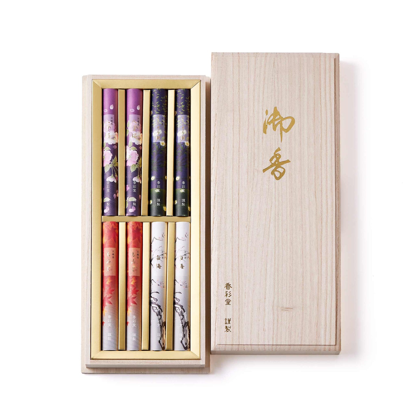 進物ギフト 四季のお線香(4種各2束入)【桐箱】